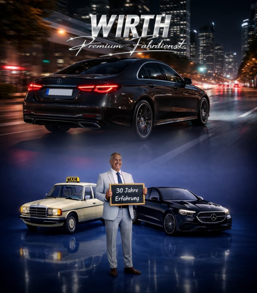 Fahrdienst Aachen mit Mercedes-Benz E-Klasse von WIRTH Premium bei einer Fahrt auf nasser Straße